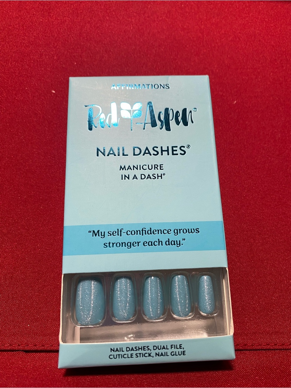 Red Aspen Blue Sparkle Nail Dashes - Press-On Manicure